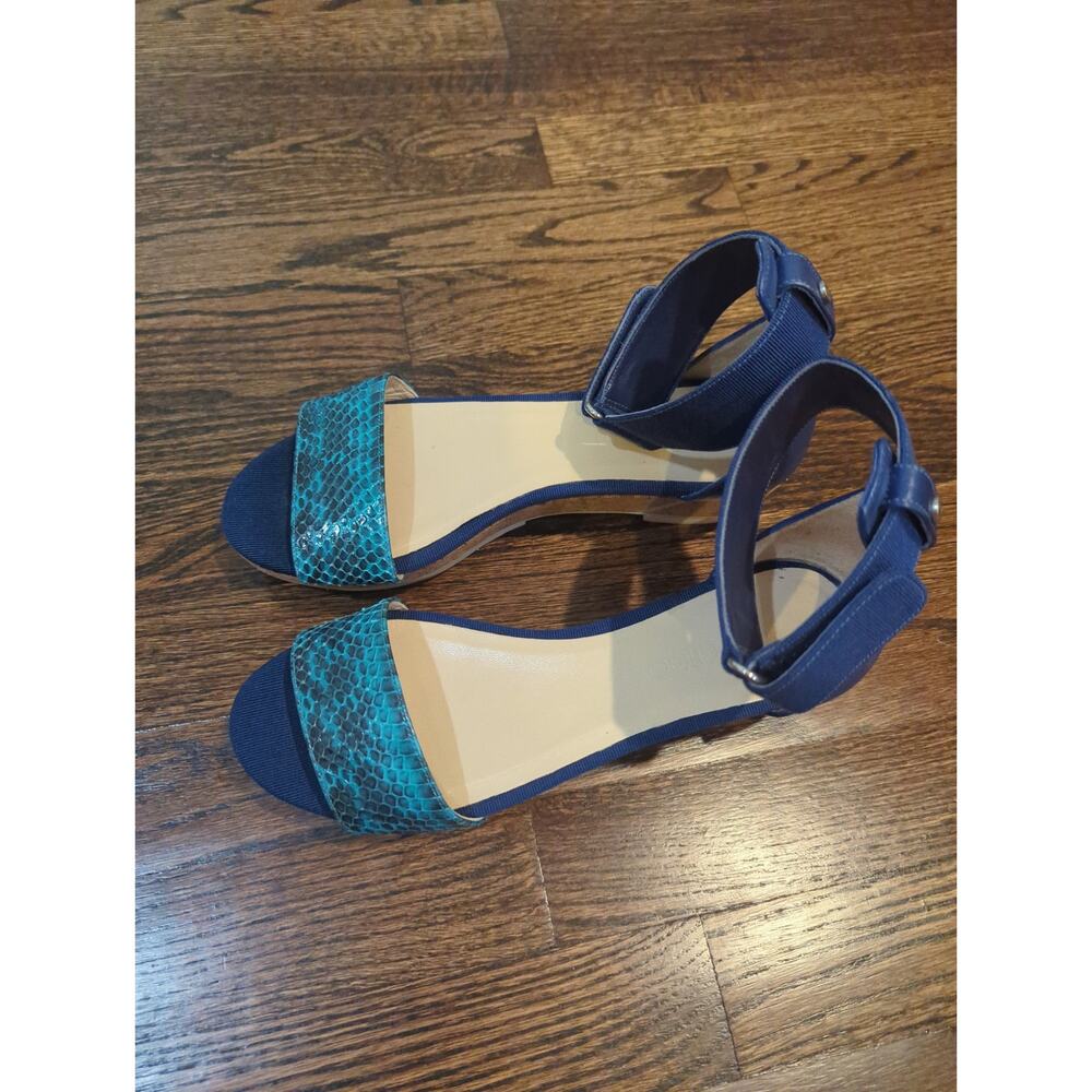 Jimmy Choo Blue Watersnake Ankle Strap Cork Sandals - Picture 2 of 8